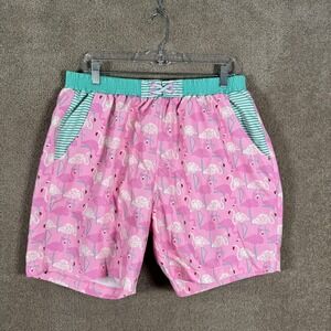 Matilda Jane Shorts Mens‎ XL Pink Teal Flamingo Swim Board Stripe Print Trunks